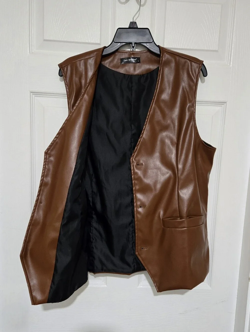 Lars Amadeus Brown Faux Leather Vest Men's Size L Western Biker Retro